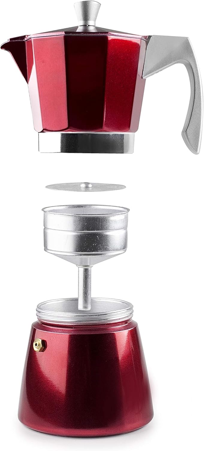 IBILI - Express-Kaffeekocher Evva Red, 3 Tassen, 150 ml, Aluminiumdruckguss, für Induktionsherde gee