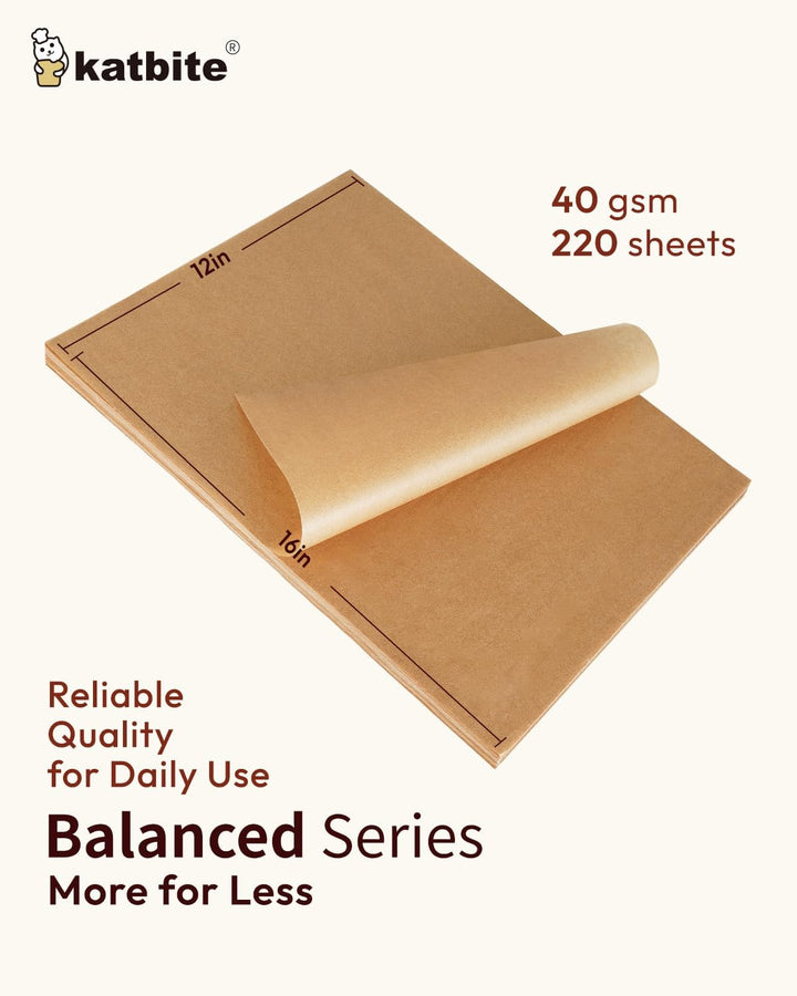Katbite 220 Stücke Backpapier der Balanced-Serie, 12 x 16 Zoll gross, nicht gebleichtes Backpapier,