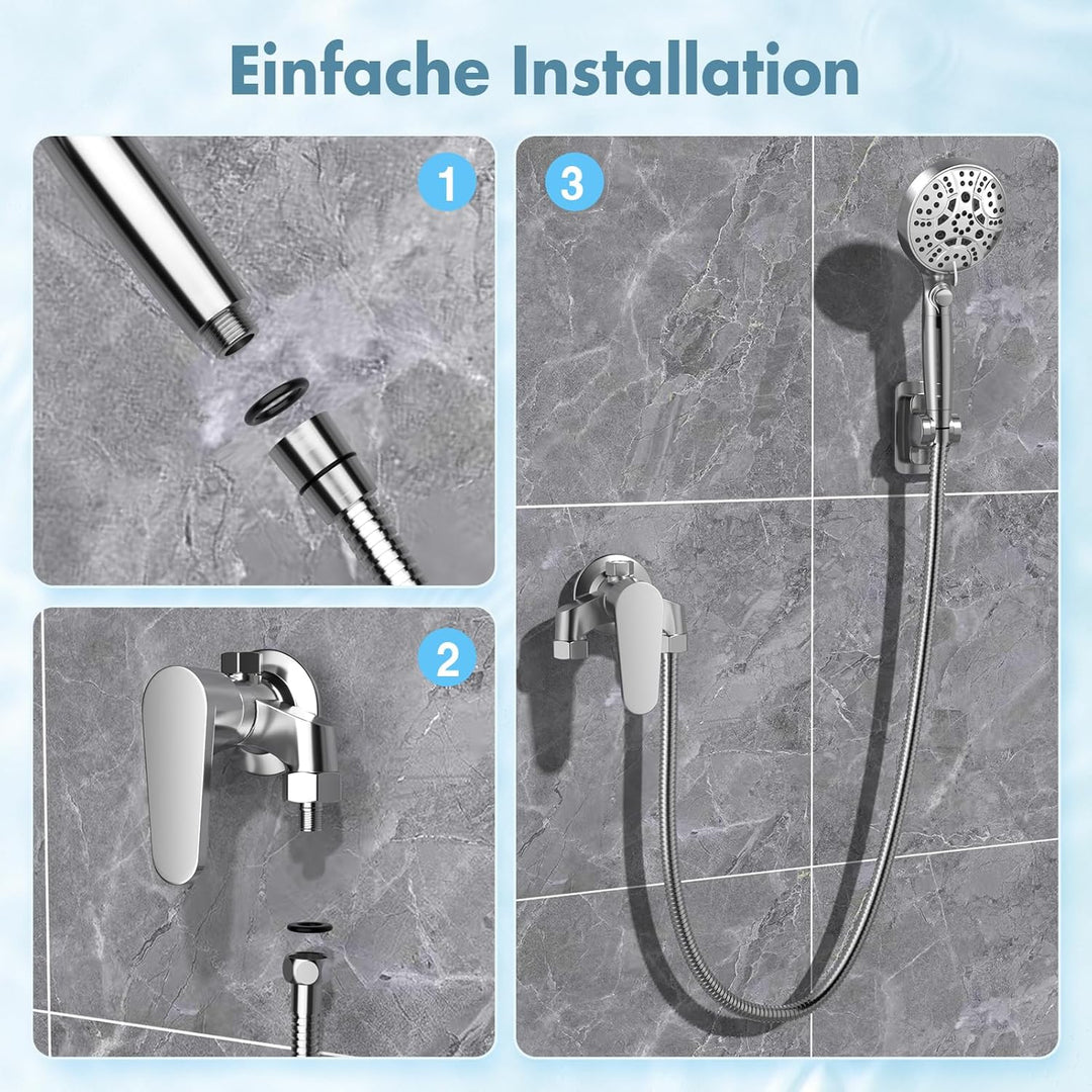 Duschkopf mit Filter – 120mm Grossformatiger Handbrause Dusche mit 8+1 Strahlarten, 1.5m Schlauch, W
