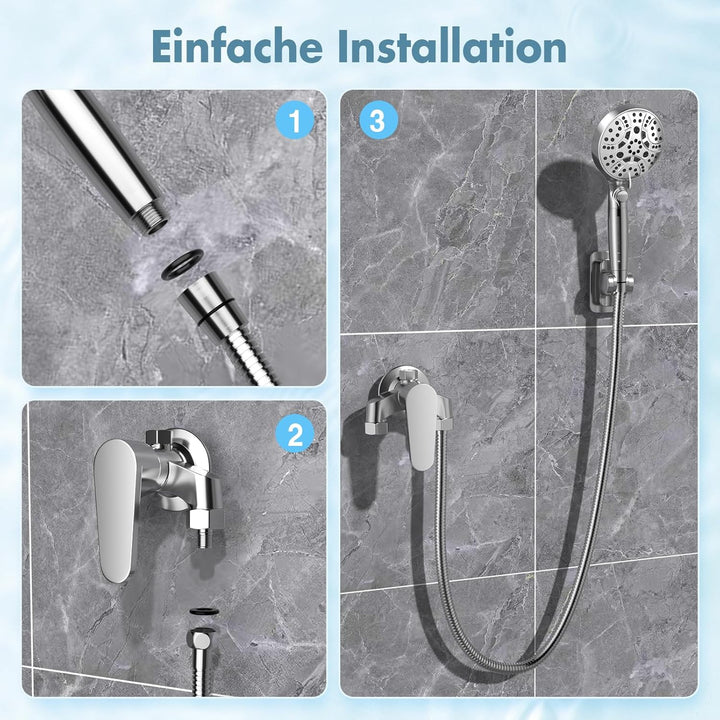 Duschkopf mit Filter – 120mm Grossformatiger Handbrause Dusche mit 8+1 Strahlarten, 1.5m Schlauch, W