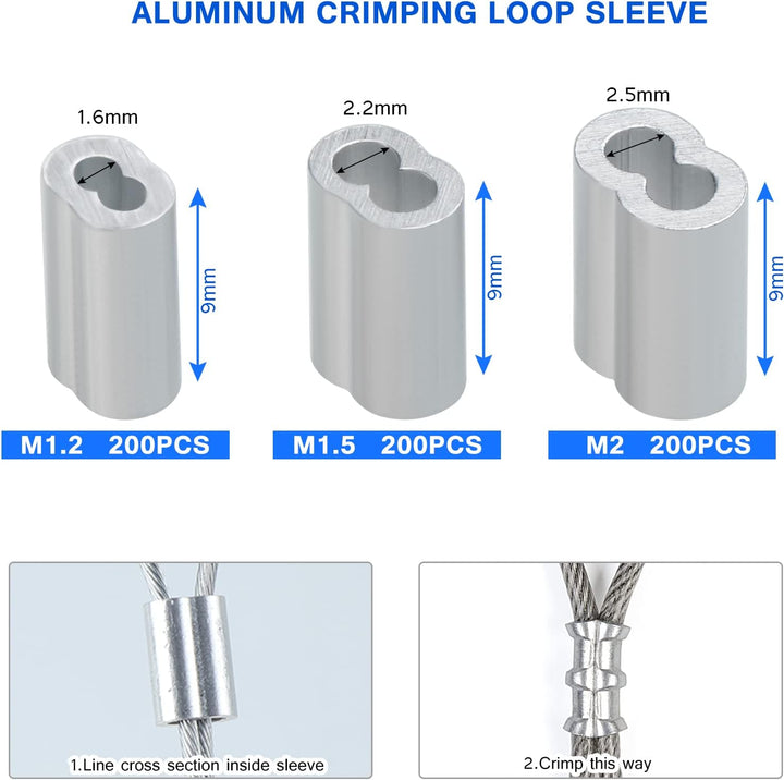 601 Stk Drahtseil Crimpwerkzeug,Draht Crimpzange zum Angeln 0.1-2.2 mm,Drahtseil Crimper Drahtschnei