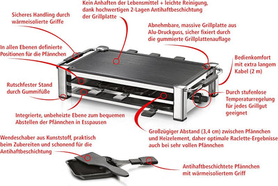 ROMMELSBACHER RCC 1500 Raclette-Grill (extra langes Kabel (2m), Tischgrill für 8 Personen, gerippte