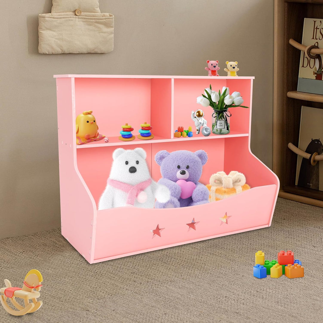 Bücherregal Holz Hellrosa aus PVC-Platte mit Schnitzmustern | zweistöckiges Würfelregal für Kinder B