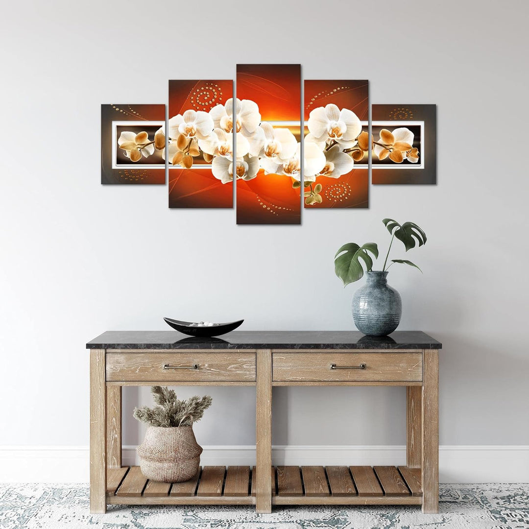 Runa Art Wandbilder Blumen Orchidee 5 Teilig Bild auf Vlies Leinwand Deko Wohnzimmer Abstrakt Rosa O
