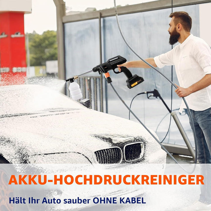 Akku Hochdruckreiniger,21 V, 1500 W, 60 bar,Tragbarer Hochdruckreiniger,3-in-1-Multifunktionsdüse,mi