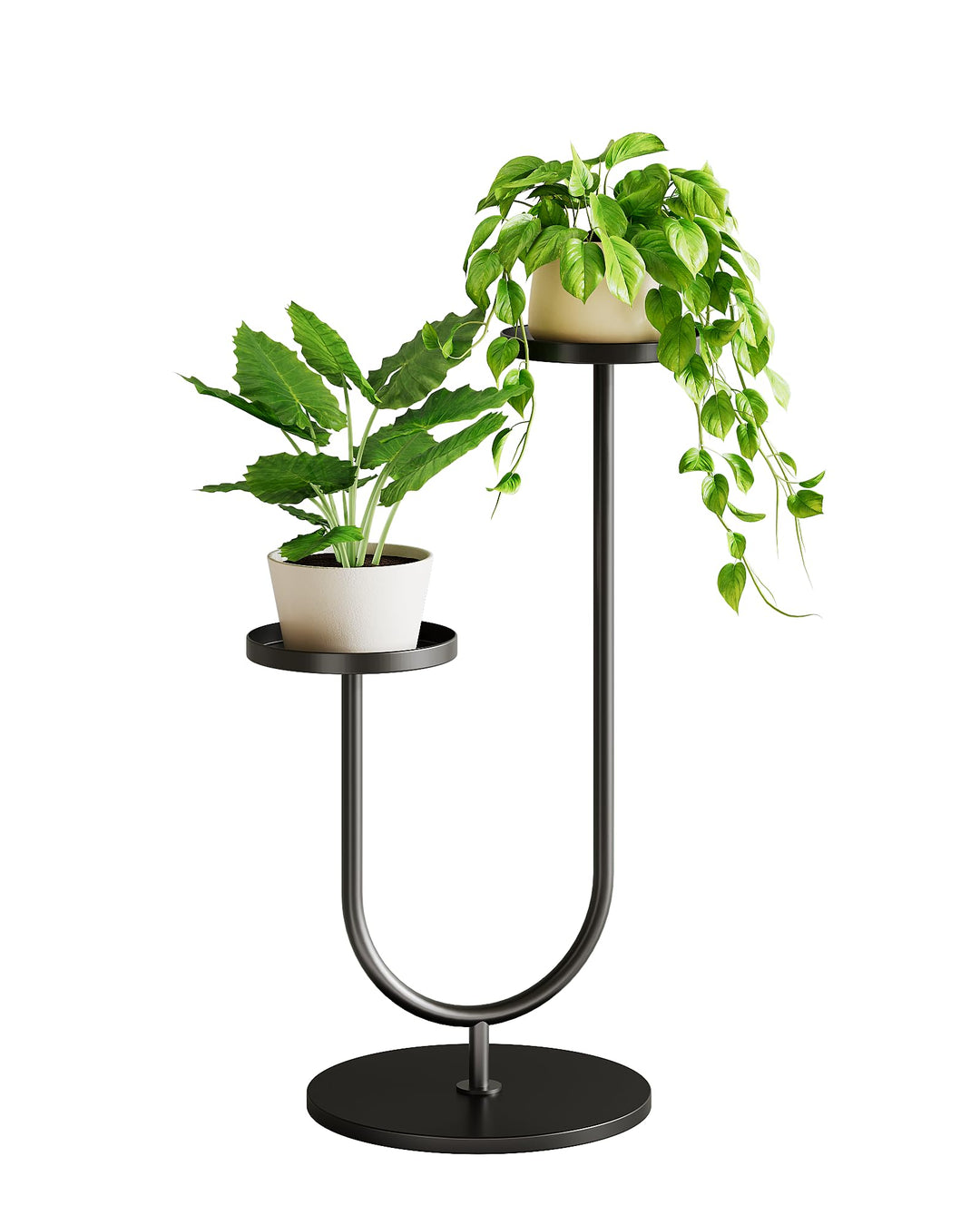 Bamworld Blumenständer Metall Schwarz, Pflanzenständer Indoor Outdoor, Modernes 2-stufiges Pflanzenr
