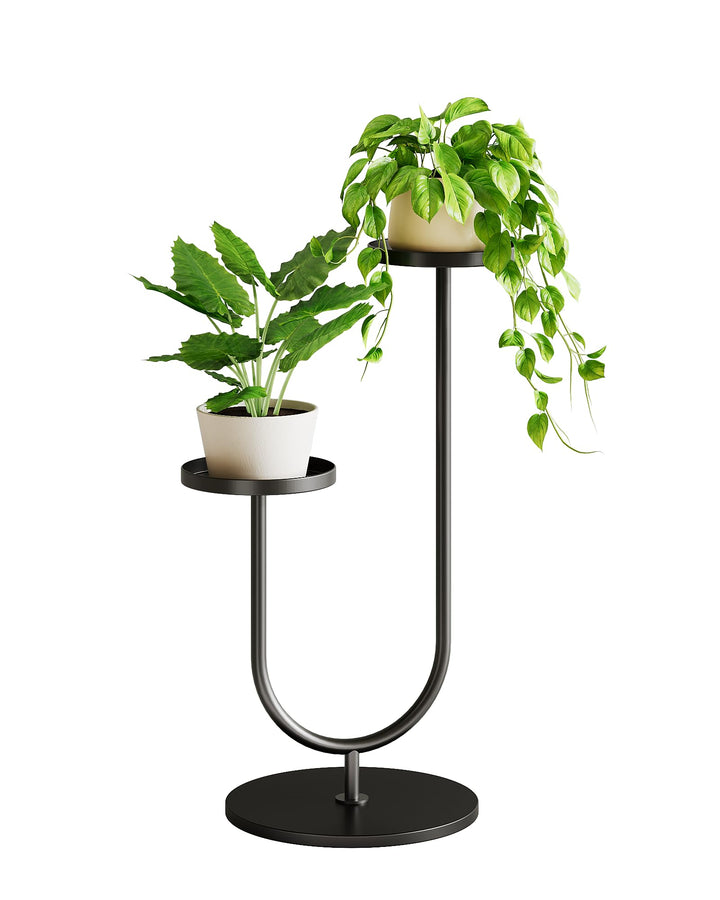 Bamworld Blumenständer Metall Schwarz, Pflanzenständer Indoor Outdoor, Modernes 2-stufiges Pflanzenr