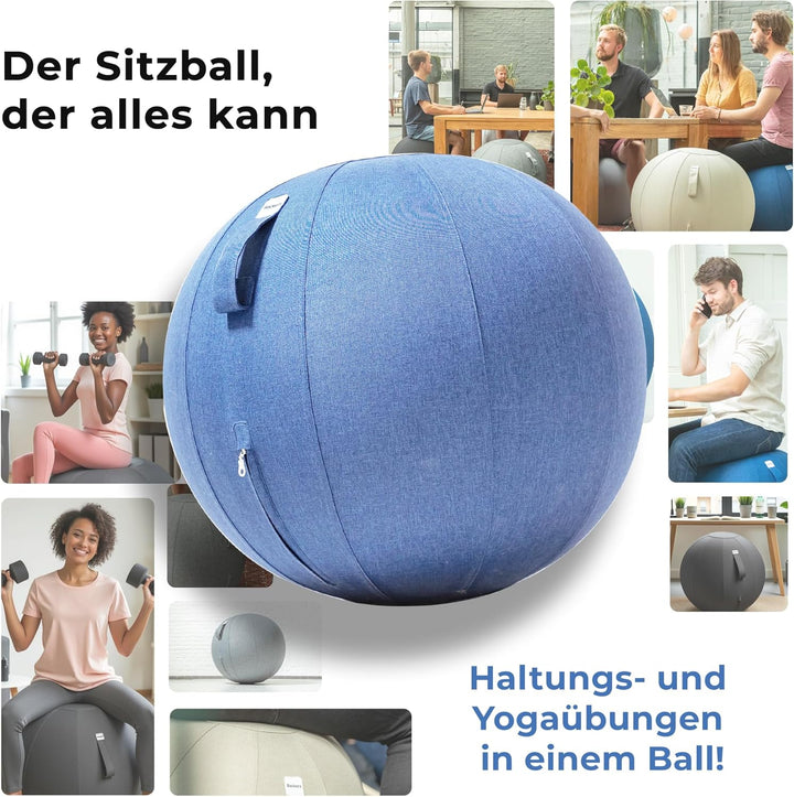 Sitzball Büro Ergonomisch 65 cm, Ergonomische Sitzmöbel für Büro und Heimbüro, Langlebiger Stoff, Gy