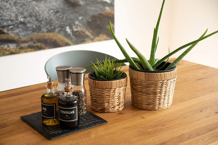 Decorasian 3er Set Blumentopf rund geflochten aus Seegras mit Kunststoffeinsatz zum bepflanzen - Pfl