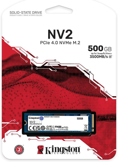 Kingston NV2 NVMe PCIe 4.0 Interne SSD 500GB M.2 2280 - SNV2S/500G, 500GB