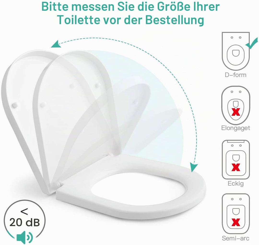 Himimi WC Sitz mit Absenkautomatik, Toilettendeckel D-Form mit Einstellbares Edelstahlscharnier, Klo