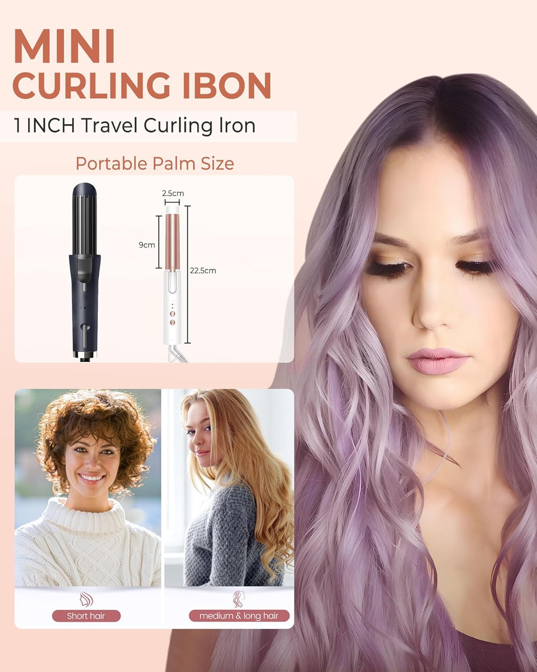 UKLISS Mini Lockenstab 25mm - Lockenstab Kurze Haare 160-200°C, Reise Mini Hair Curler für Kurze und