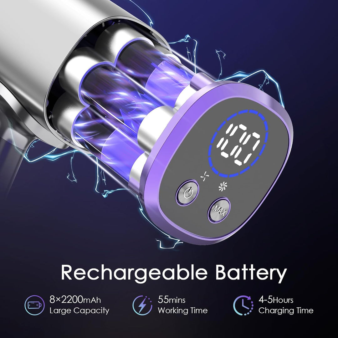 Akku Staubsauger, 60KPA/400W Kabelloser Staubsauger mit LED-Display, Anti-Tangle-Bürste, Wandladesta