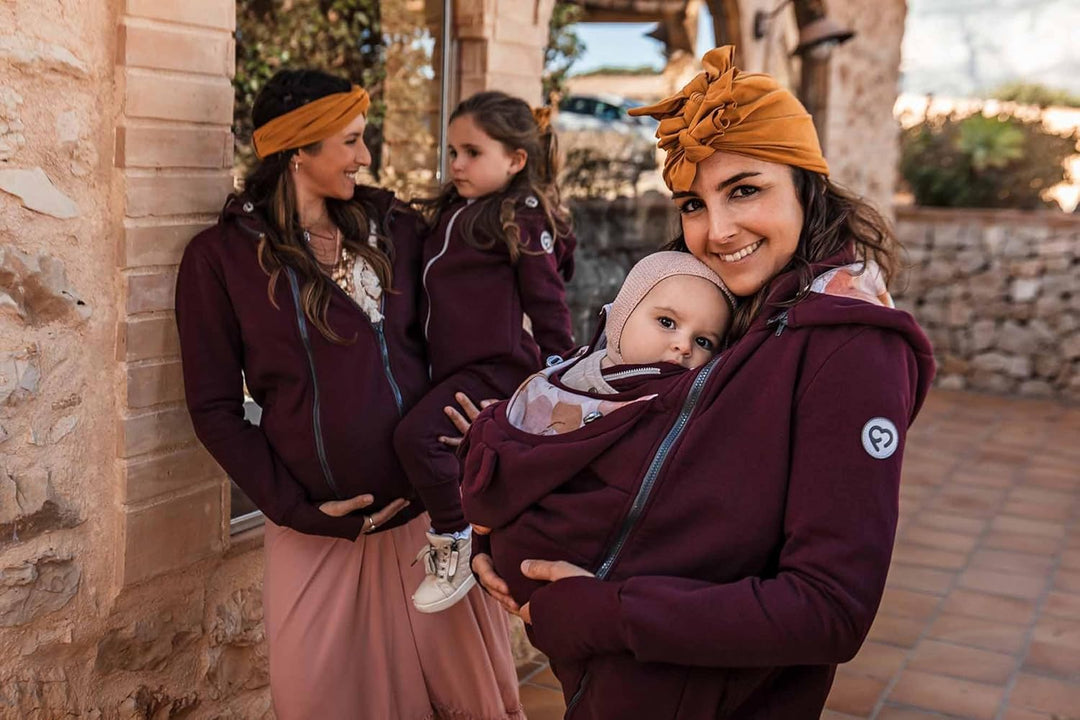 fun2bemum Pola 4in1 Baby Tragejacke für Mama Känguru Kapuze VORNE/HINTEN S Cherry, S Cherry