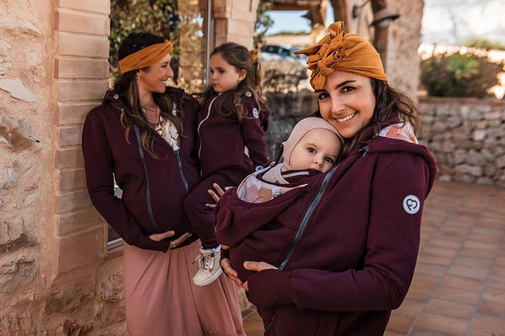 fun2bemum Pola 4in1 Baby Tragejacke für Mama Känguru Kapuze VORNE/HINTEN S Cherry, S Cherry