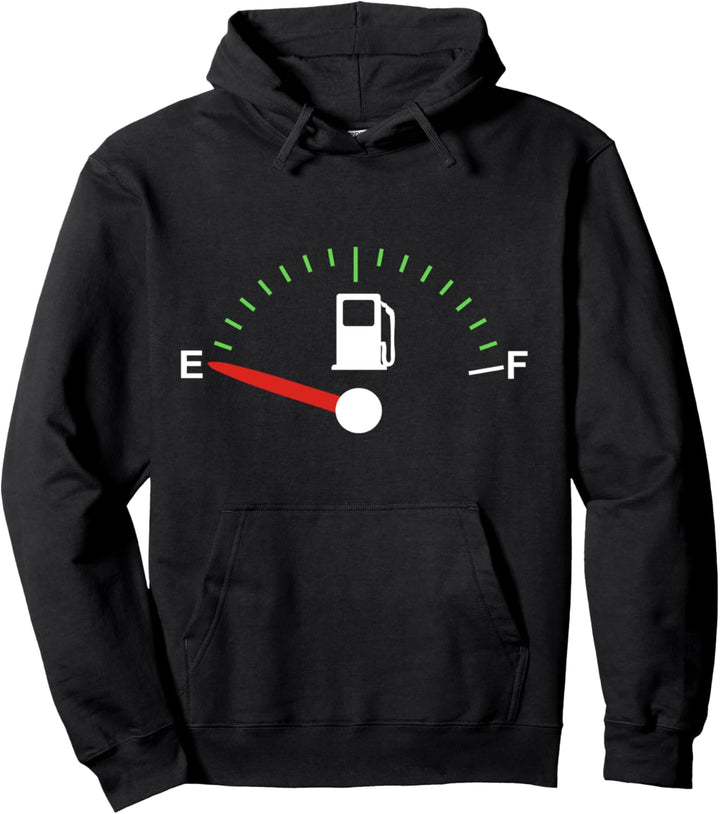 Gas-Tankanzeige auf leerem Auto-Armaturenbrett. Pullover Hoodie