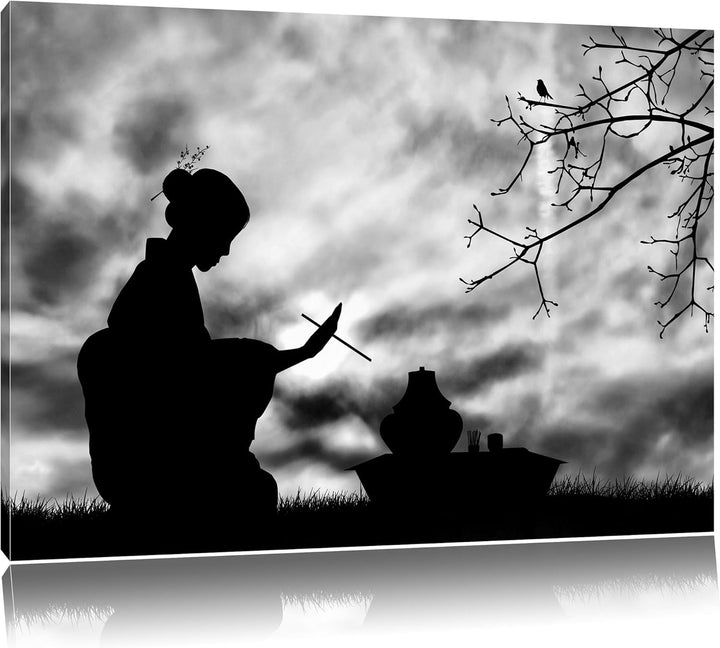 Pixxprint Dark Gesha Teezerenomie als Leinwandbild/Grösse: 100x70 cm/Wandbild/Kunstdruck/fertig besp