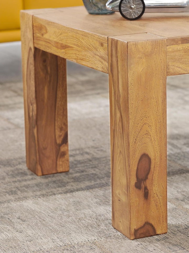 FineBuy Couchtisch Massivholz 60x60 cm · Quadratischer Wohnzimmertisch · Handgefertigt & Naturfarben