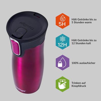 Contigo West Loop Autoseal Thermobecher, Edelstahl Isolierbecher, Kaffeebecher To Go, BPA frei, ausl