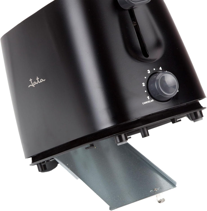 Jata TT631 Schwarzer Toaster mit Schutzkappe und zwei extra breiten Schlitzen, mit elektronischem Ro