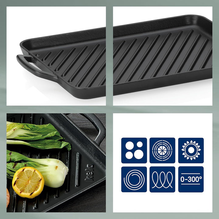 kela Grillplatte Induktion 35 x 25 cm CALIDO, Grillplatte Gusseisen emailliert für den Herd, hitzebe