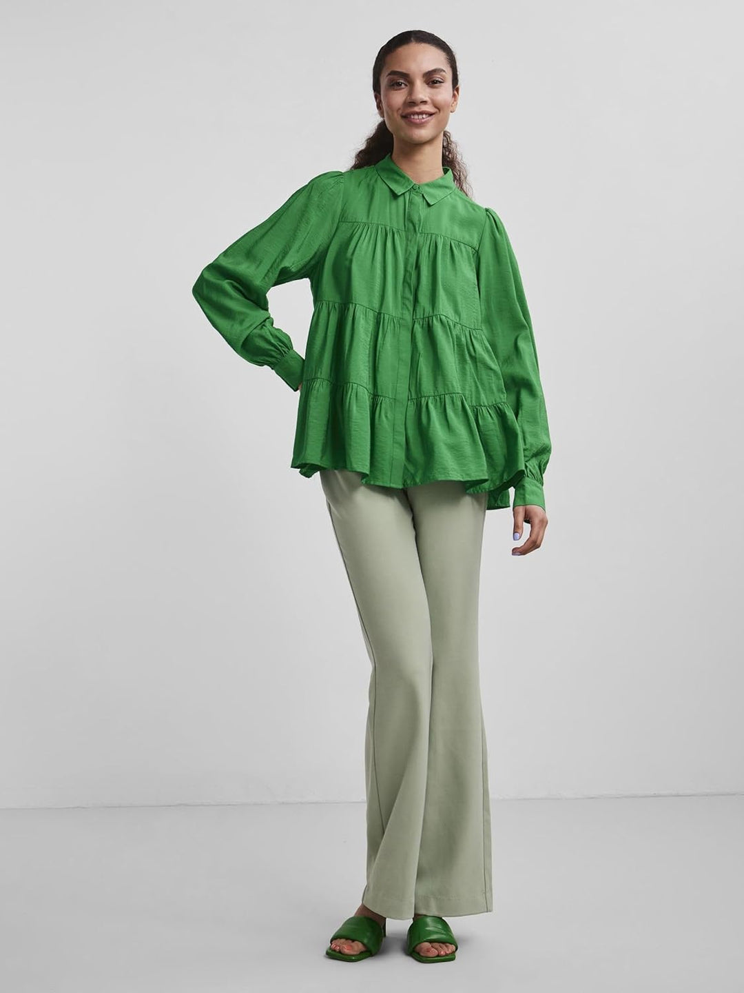 YAS Damen Yaspala S. Noos L S Shirts, Fern Green, XS EU