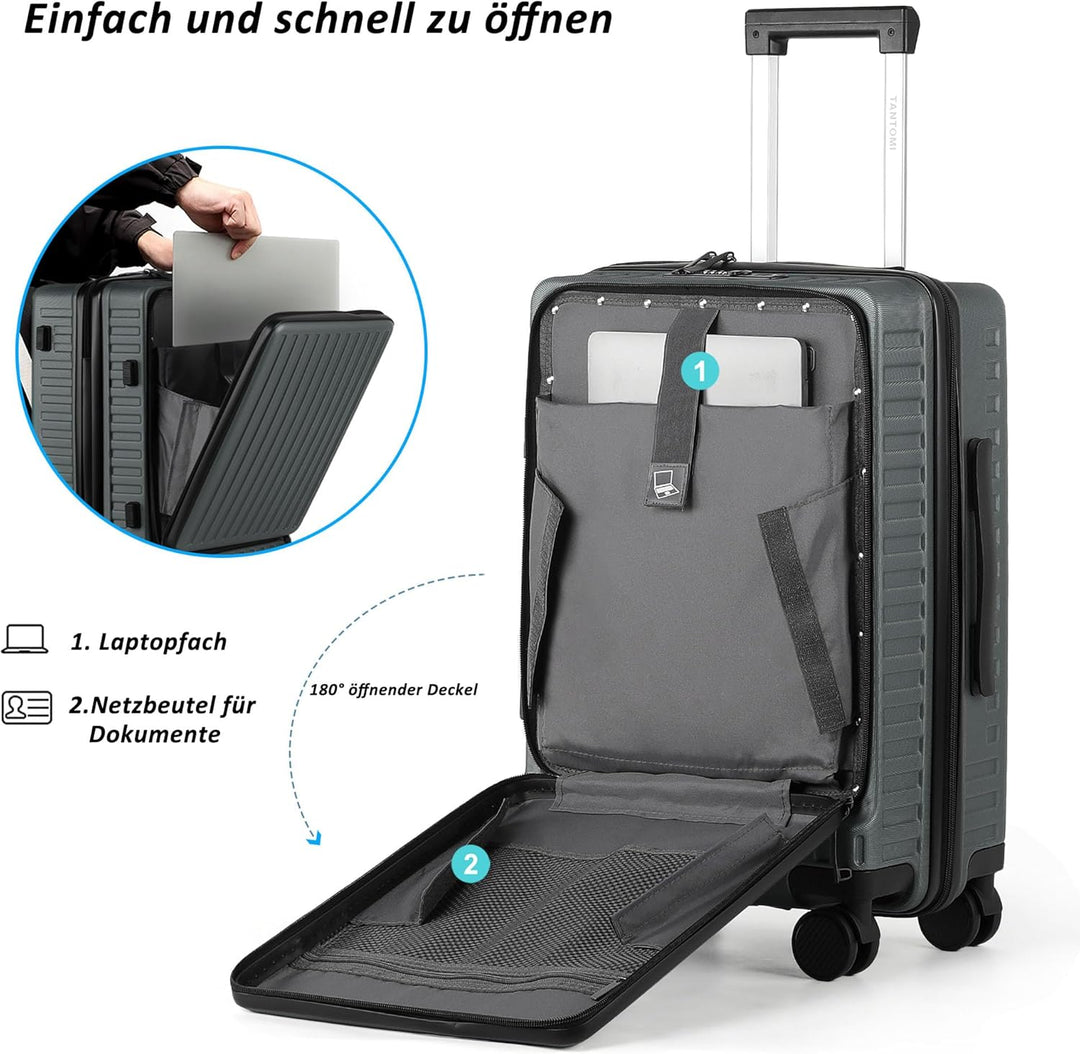 TANTOMI Handgepäck Koffer mit Laptopfach, 20 Zoll Hartschalenkoffer, Leichter ABS-Rollkoffer, Reisek