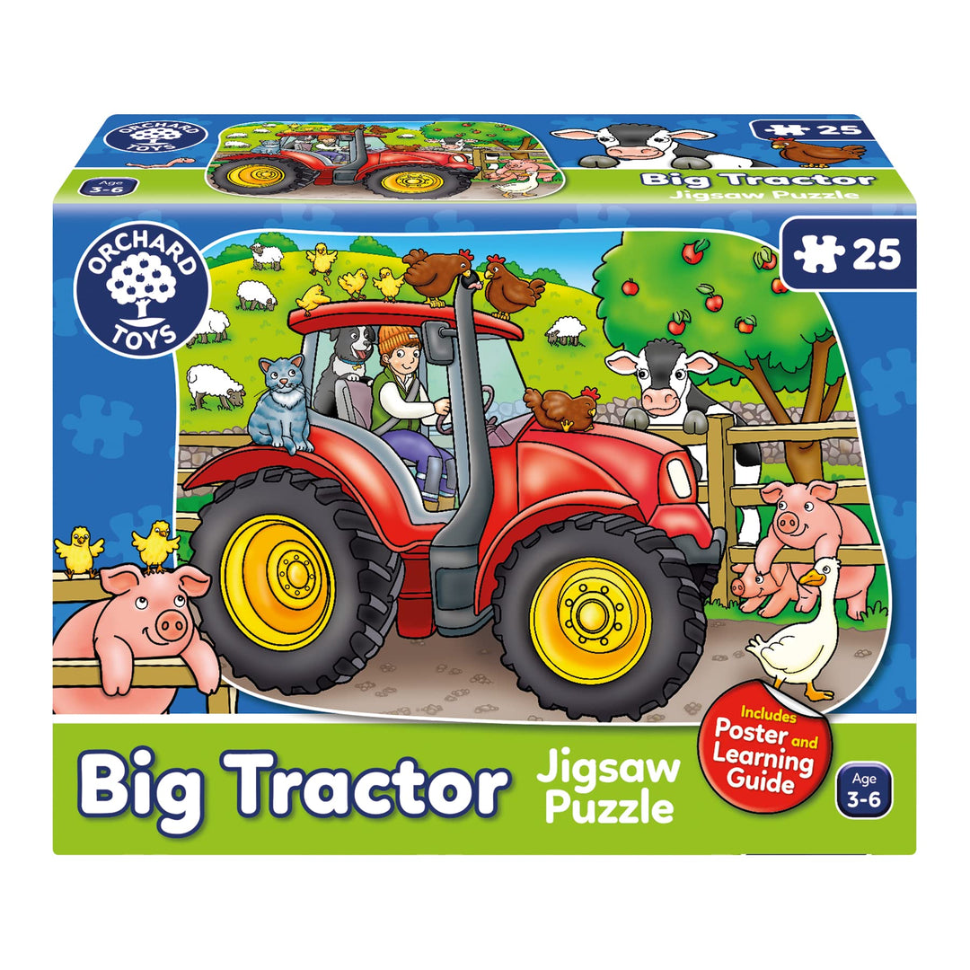 Orchard Toys Big Tractor Jigsaw Puzzle, 25-Piece Farm Themed Shaped Puzzle for Ages 3-6, Includes Po