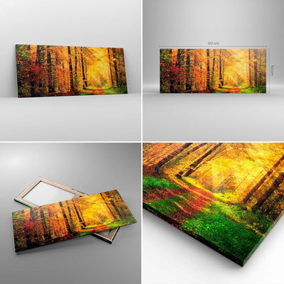 Wandbilder Dekoration Wohnzimmer Wald Baum Natur Panorama Bilder auf Leinwand 120x50cm Leinwandbild