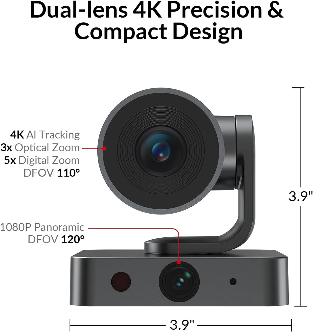 AV Access 4K Conference Room Camera, Dual Lens Cam (4K AI Tracking and 1080P Panoramic Cam), 3X Opti