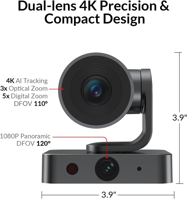 AV Access 4K Conference Room Camera, Dual Lens Cam (4K AI Tracking and 1080P Panoramic Cam), 3X Opti