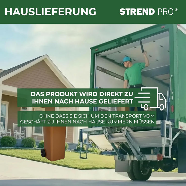 STREND PRO Mülltonne 120L Grün | Abfalltonne für Gartenabfall, Papier & Glas | Mülleimer mit Deckel