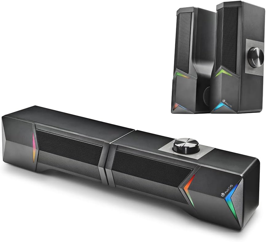 NGS GSX-B1200 - Teilbare Gaming-Soundbar 2.0, Ausgangsleistung 12 W, RGB-Lichter, kompatibel mit Blu