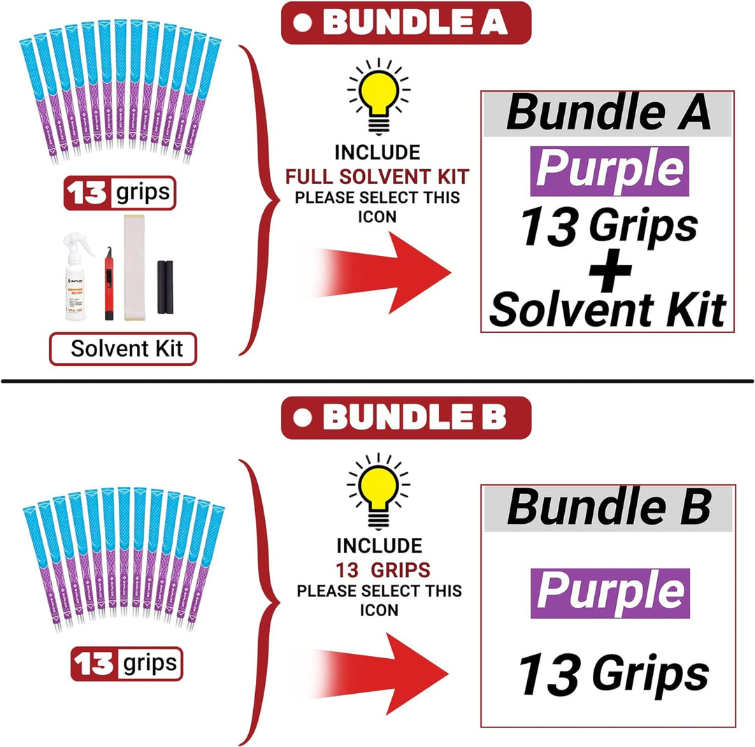 SAPLIZE Golfgriffe, Paket A (13 Griffe und komplettes Regripping-Kit), Paket B (13 Griffe), 7 Farben