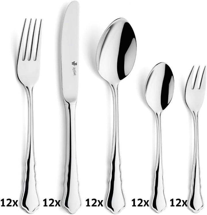 PW Paul Wirths CHIPPENDALE 7700 Besteck Set für 12 Personen, Edelstahl rostfrei, poliert & spülmasch