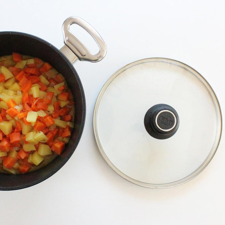 BAF Bratentopf mit Deckel Ø 28 cm - hoher Rand - grosser runder Schmortopf beschichtet aus Aluminium