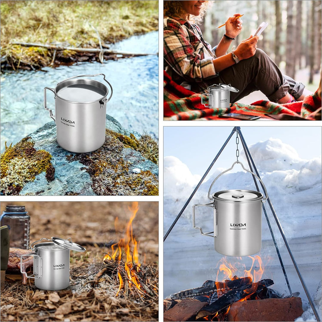 Lixada Camping Topf Edelstahl Titan Tasse Becher 750ml mit Faltbaren Griffe und Deckel Outdoor Tasse
