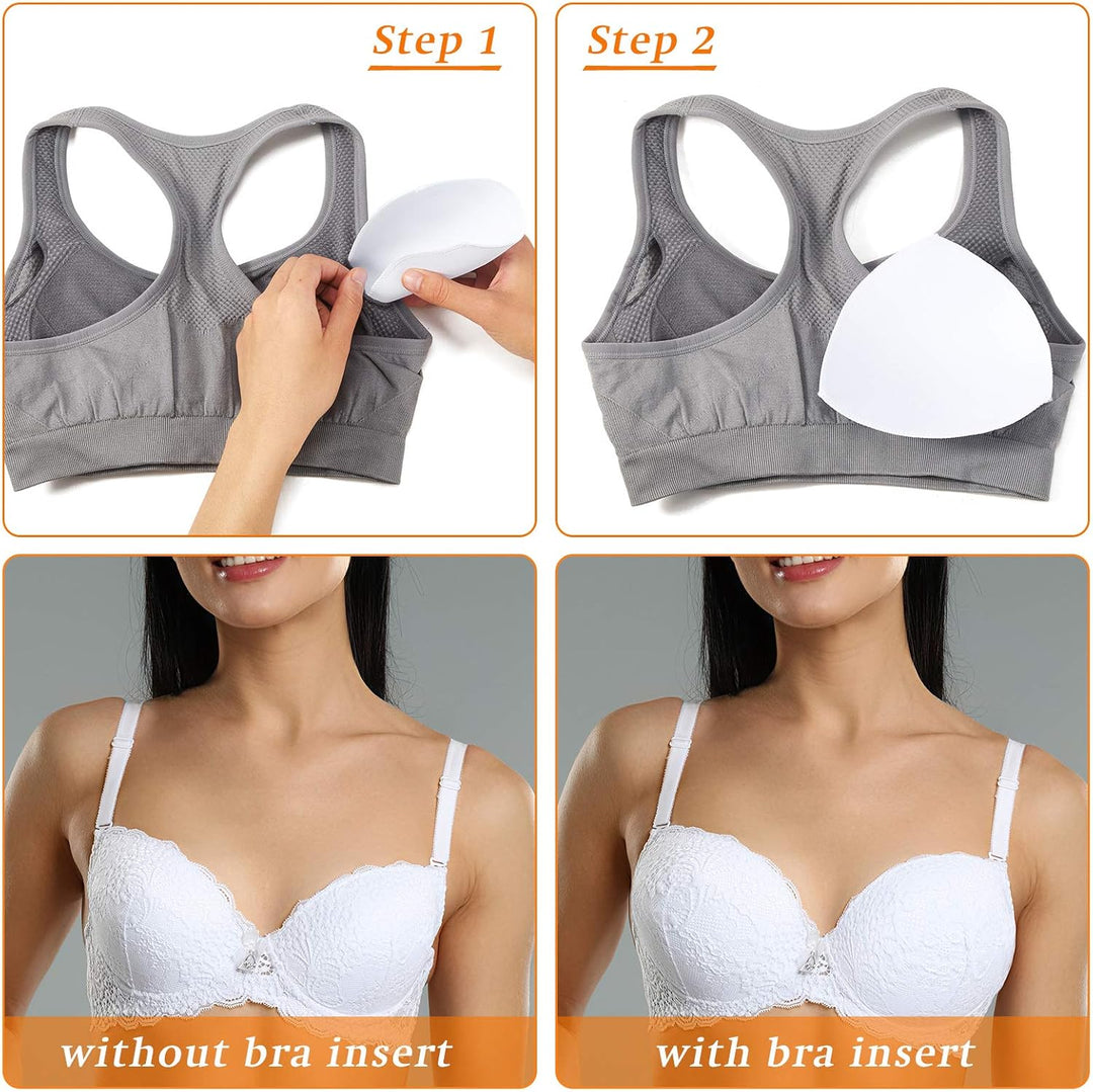 Geyoga 12 Paar Triangle Sport BH Einsätze Push Up Brust BH Einsatz Pads abnehmbar M White, Nude Colo