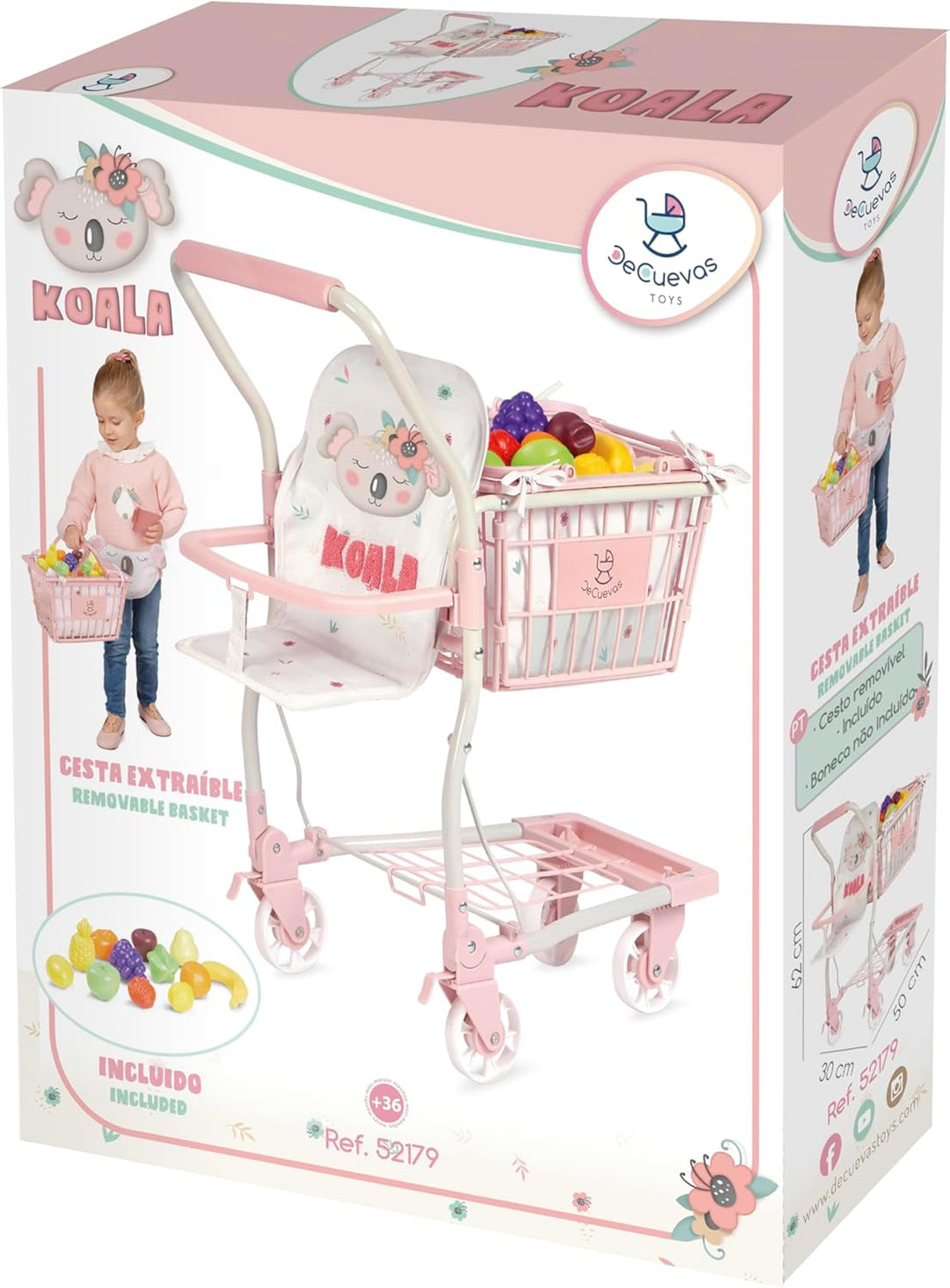DE CUEVAS TOYS Koala-Supermarktwagen mit Zubehör und Babytrage DeCuevas 52179
