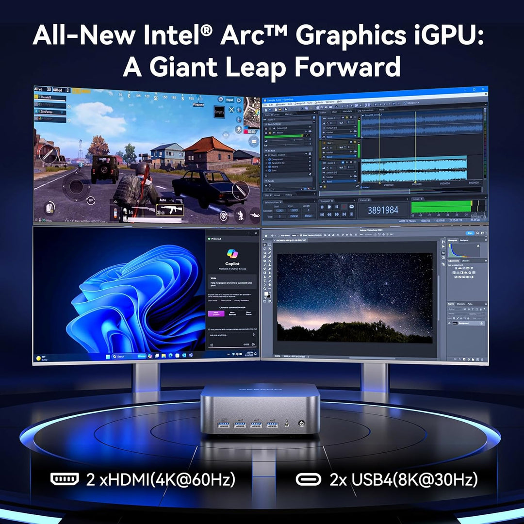 GEEKOM AI Mini PC GT1 Mega - Intel Core U9 185H,16 Kerne 22 Threads, Bis zu 5.1GHz, 2.5Gbps Dualer L