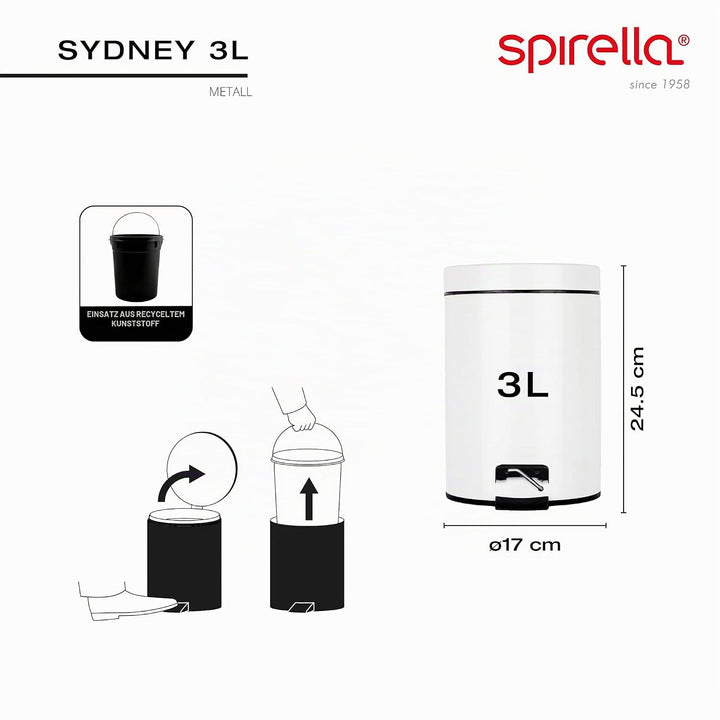 Spirella - Treteimer aus Stahl SYDNEY - Modernes Design, Einfache Öffnung, Herausnehmbarer Inneneime