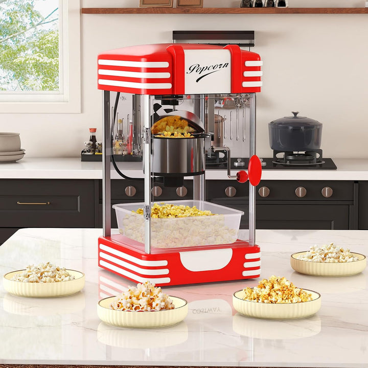 LIFEZEAL Popcornmaschine 300 W, Retro-Popcornmaker mit Innenbeleuchtung & Zubehör, Popcorngeräte mit