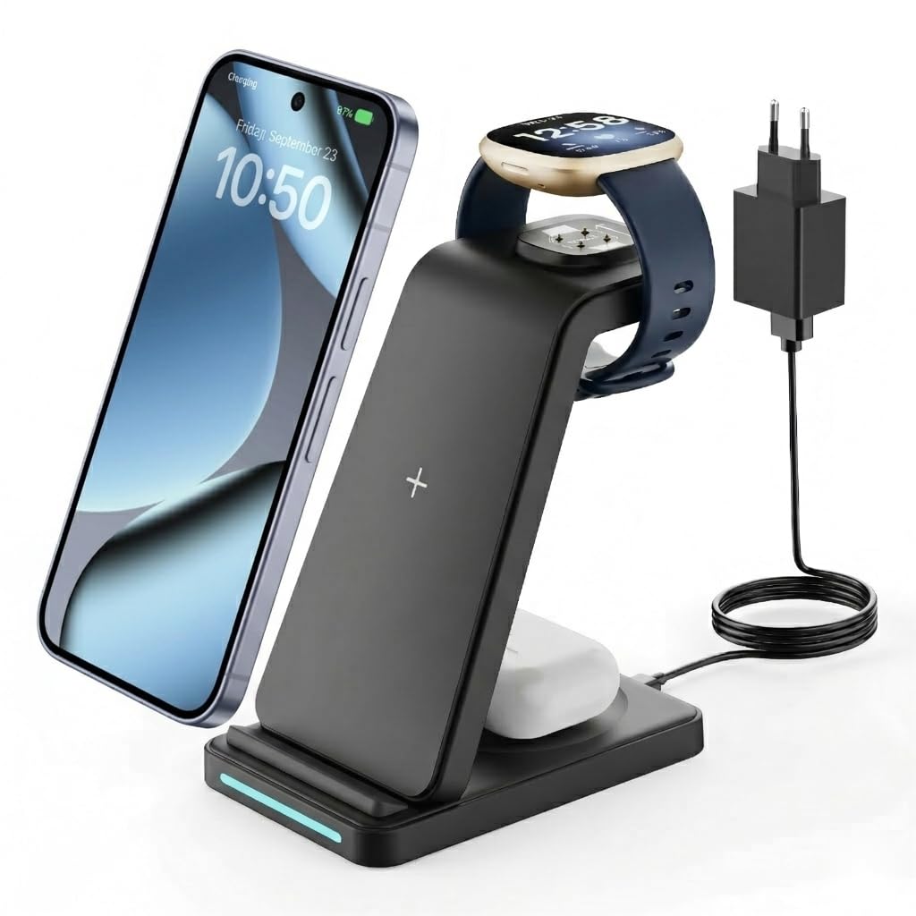 GEEKERA 3 in 1 Induktive Ladestation für Google, Induktiveladegerät für Google Pixel Watch 3/2/Fitbi