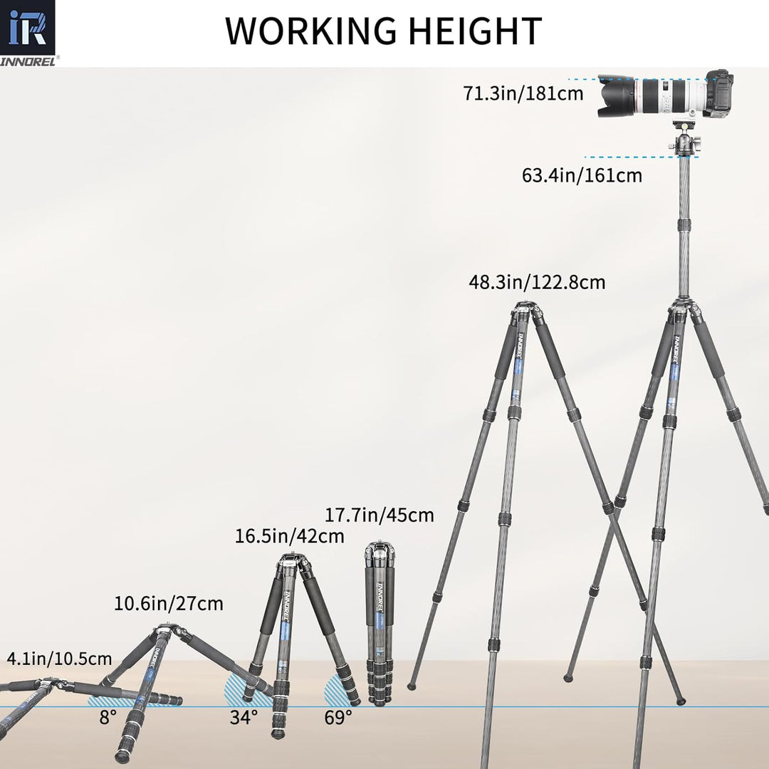 Kohlefaser-Stativ- INNOREL CT75C Super professionelles tragbares Reisestativ für DSLR-Kamera Robuste