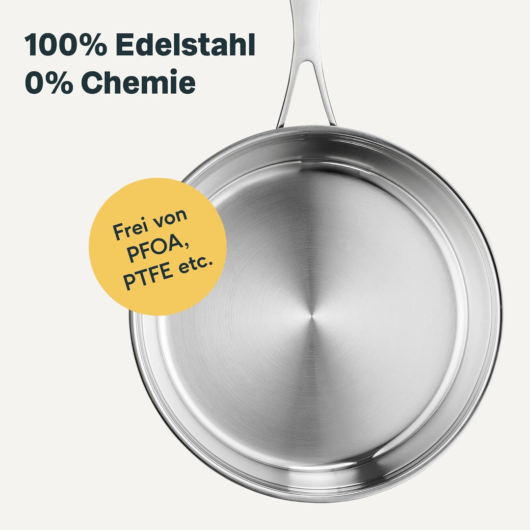 SILBERTHAL Pfannen Set 2 teilig - Edelstahlpfanne Unbeschichtet &amp; Beschichtet - 24 cm und 28 cm - In