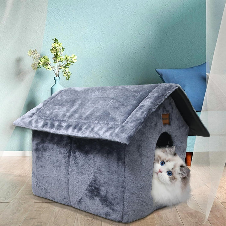 Plüsch Katzenhaus Katzenhöhlenbett mit Flauschiges Katzenkissen Tragbare Katzenhütte mit Rutschfeste