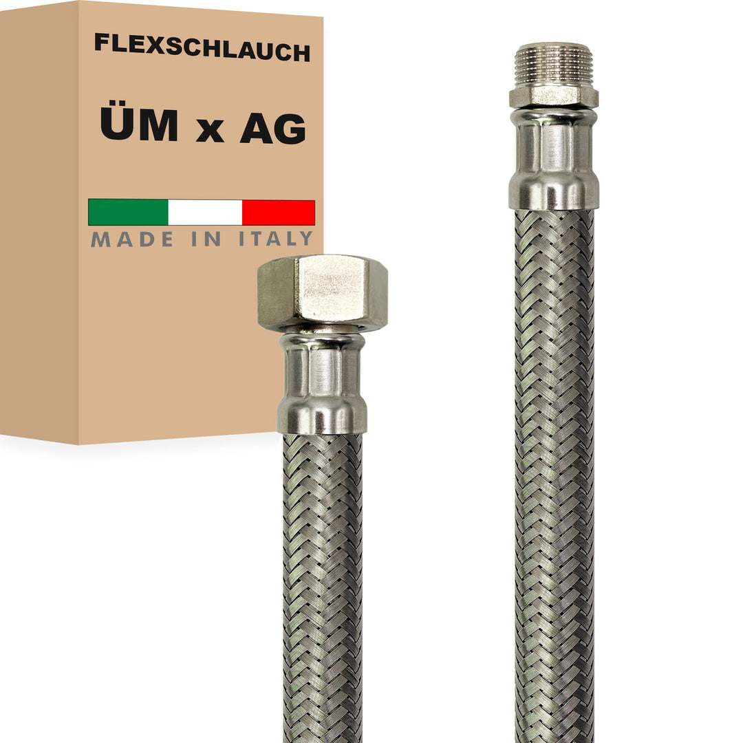Flexschlauch DN19-3/4" Edelstahl Panzerschlauch Sanitär Hauswasserwerk - Made in Italy (3/4" ÜM x 3/