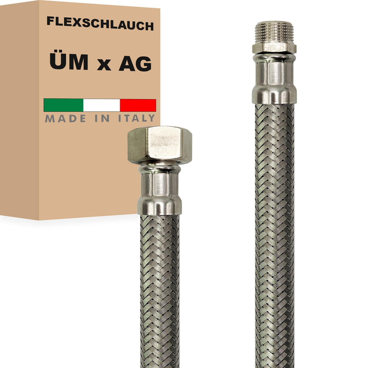Flexschlauch DN19-3/4" Edelstahl Panzerschlauch Sanitär Hauswasserwerk - Made in Italy (3/4" ÜM x 3/