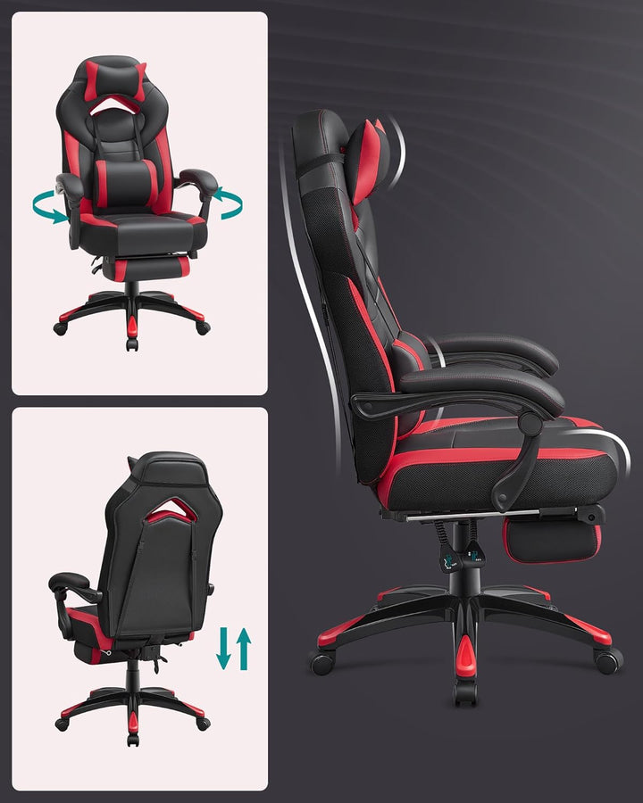 SONGMICS Ergonomischer Gamer-Sessel, Gaming-Stuhl, Bürostuhl, mit Teleskop-Fussstütze, verstellbare