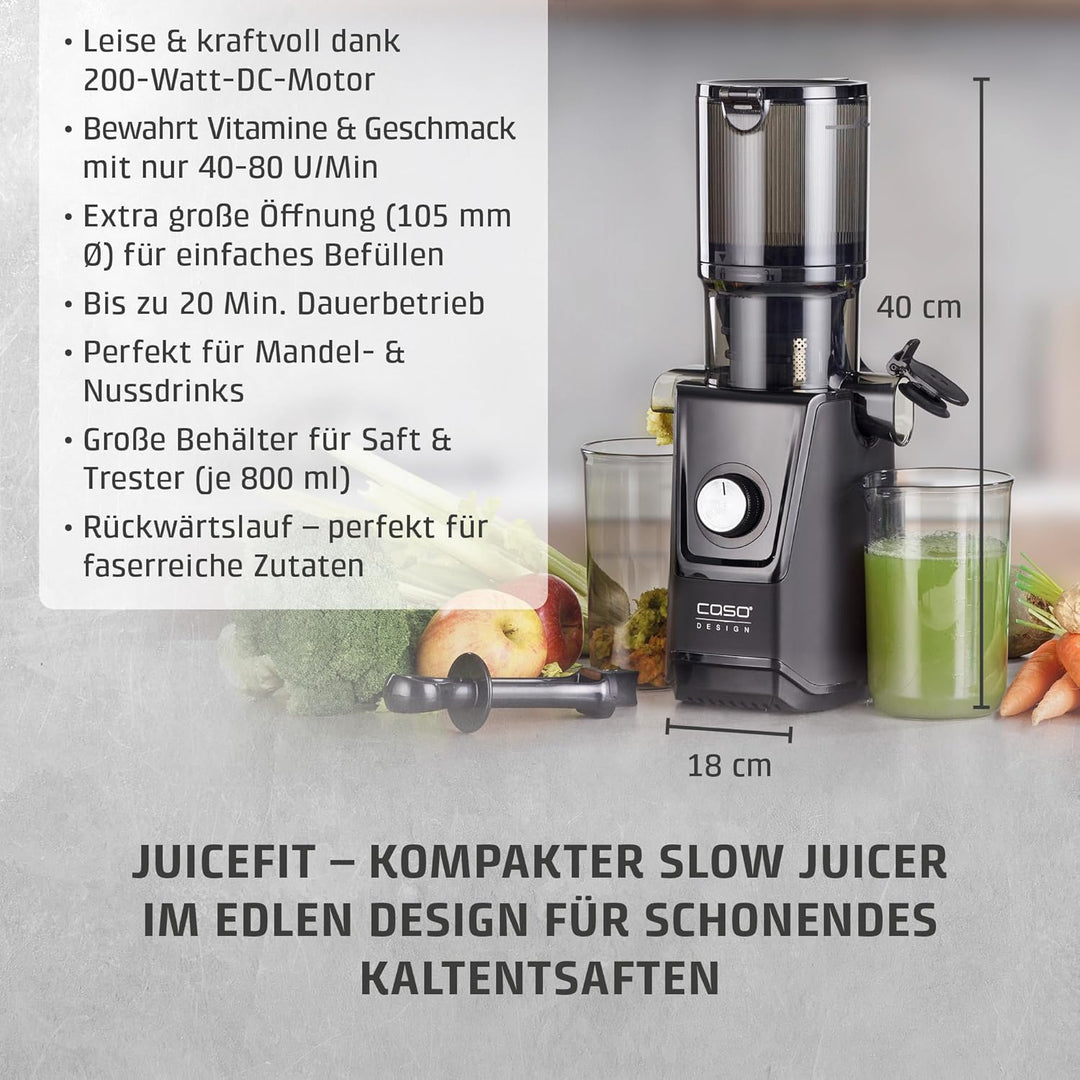 CASO Juice Fit - Slow Juicer, Sanftes und schonendes Entsaften dank niedriger Umdrehungszahl (40 U/m
